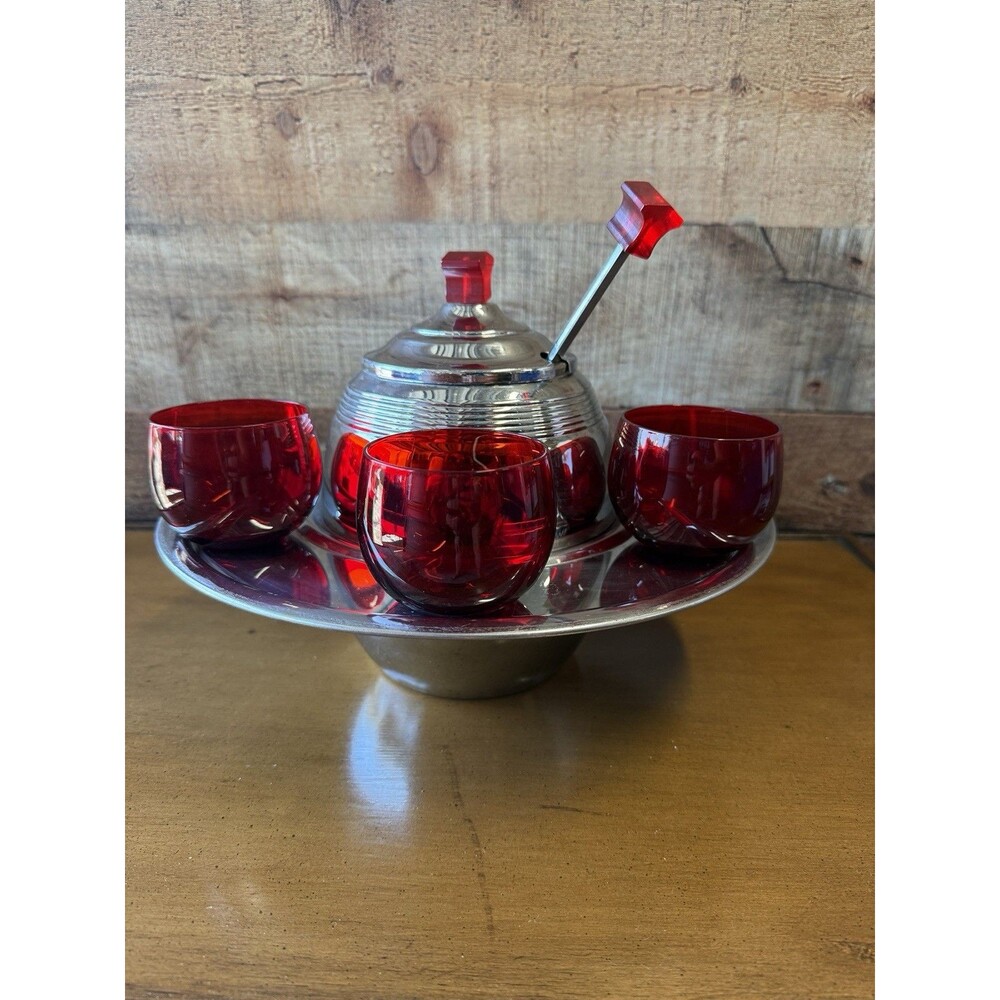 1930 - '40's Lehman Bros Art Deco Saturn Style Punch Bowl Set